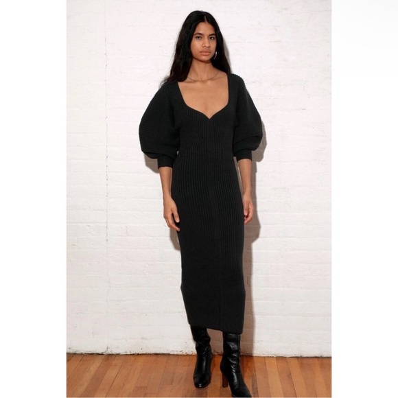 Mara Hoffman Marilyn Ribbed Knit Sculptural Sleeve Sweater Dress Black NWT XXS - Picture 2 of 4